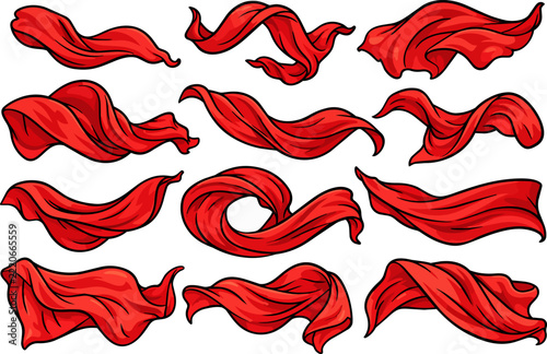 Collection of Red Ribbon Banner Strips for Gift and Sale Design