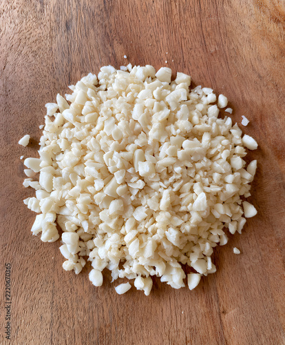 Fresh Minced Garlic Pieces Close Up for Cooking and Food Preparation