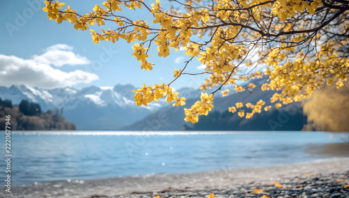 Close-up of yellow flowers on the beach with blue sky, sunny coastal nature scene, vibrant colors.

