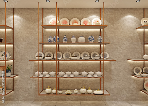 Elegant Retail Store Interior with Ceramic Tableware Display