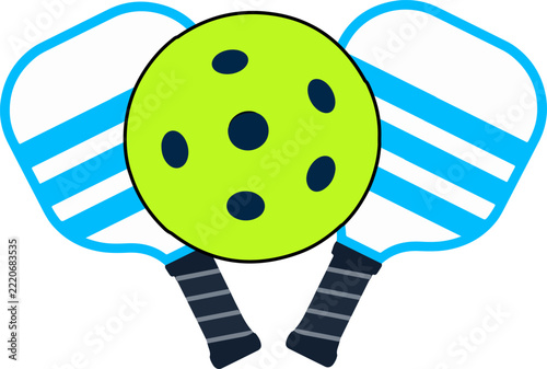 Pickleball Paddles and Ball Flat Sports Illustration
