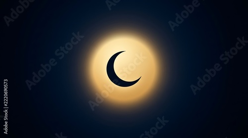 Black crescent moon silhouette against glowing golden circle.