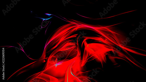 Dramatic dark abstract texture featuring vivid red flame-like ribbons twisting across a deep black background, creating a sense of movement, heat, and futuristic visual energy.