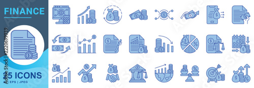 Finance icon set filled outline color style for financial management, investment, budgeting and business analysis