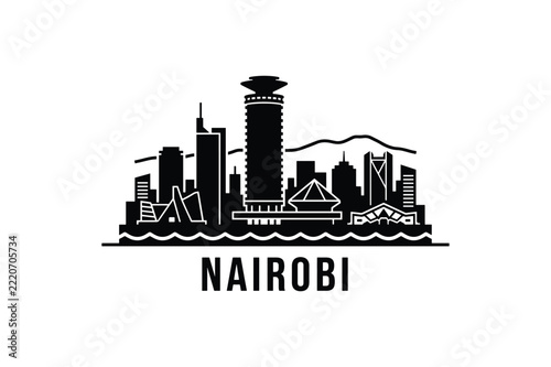 Nairobi city skyline silhouette logo in minimalist black style for Kenya urban travel and tourism design