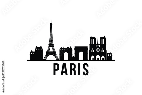 Paris city skyline silhouette logo in minimalist black style for France famous landmark and tourism design