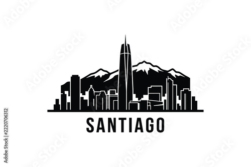 Santiago city skyline silhouette logo in minimalist black style for Chile cityscape and tourism design