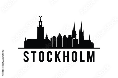 Stockholm city skyline silhouette logo in minimalist black style for Sweden travel and tourism branding