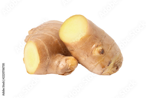 sliced ginger root on transparent background.