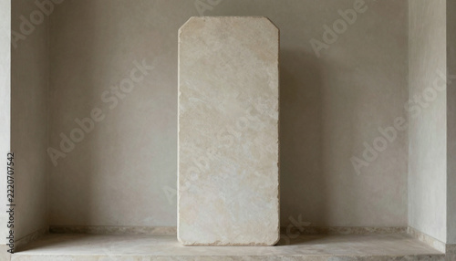 Blank vertical stone tablet in an alcove