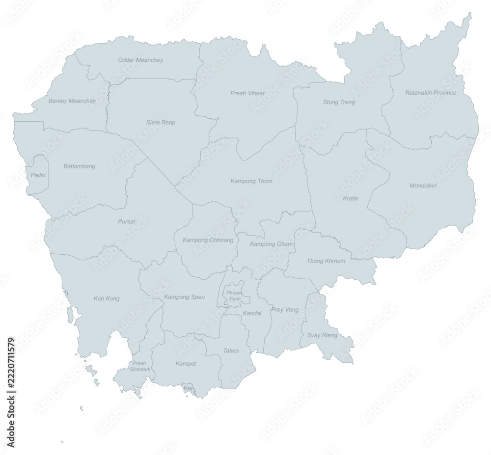Fototapeta premium Administrative Map of Cambodia - Provinces and Regions