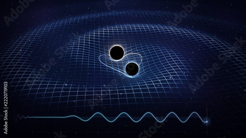 binary black hole inspiral and gravitational wave chirp animation