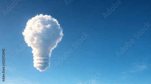 Minimalist Conceptual Photography Featuring Isolated Lightbulb Shaped Cloud in a Bright Blue Sky
