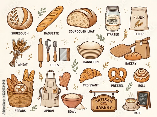 Bakery and pastry icons set in flat design brown color 