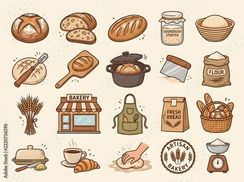 Bakery and pastry icons set in flat design brown color 