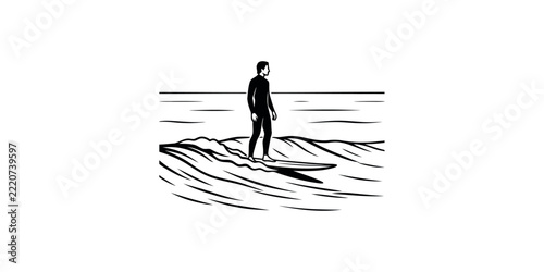 Canvas Print Man standing on surfboard in ocean waves