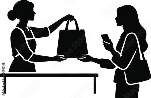 Shop Employee Hands a Shopping Bag to a Customer for Collection