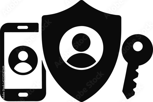 Smartphone Shield and Key Represent Passkey Authentication and Digital Identity Protection