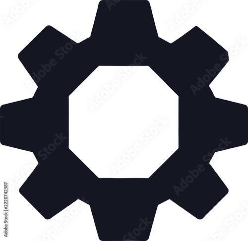 Solid Black Geometric Settings Gear Icon for App Controls and Dashboard Preferences
