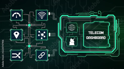 Interactive telecom dashboard monitoring network performance metrics and data signal strength