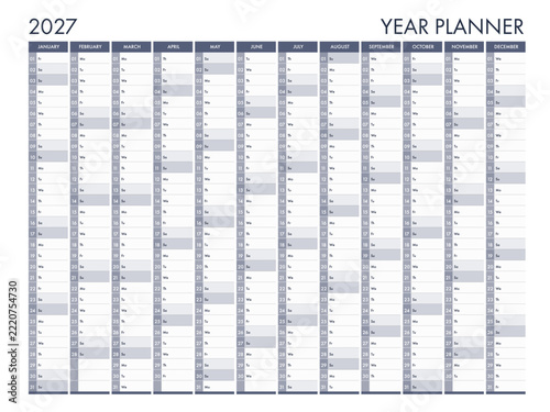 2027 Year Planner Calendar, Corporate Business Schedule Template