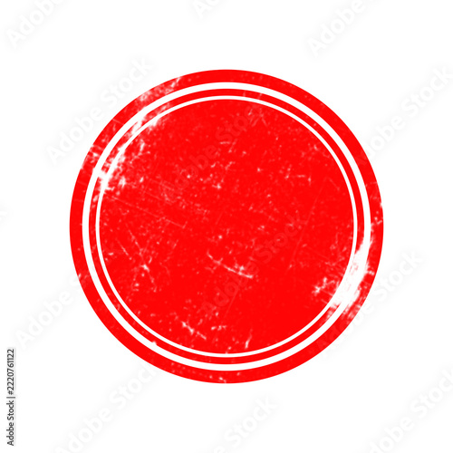 Red circular badge with double black border lines and a clean minimalist aesthetic isolated on a black background, for use isolated on a transparent background