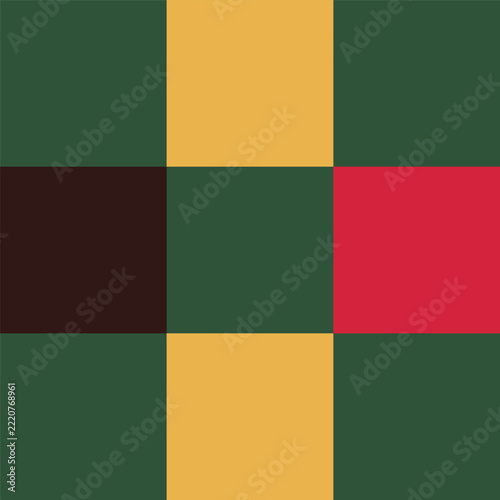 Vibrant seamless checkered grid pattern for Xmas, Christmas, and Happy New Year. Squares in festive colors create a geometric vector design. Ideal for holiday themed wallpapers and background