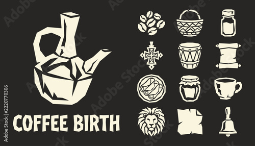 Ethiopian Coffee Culture Icons with Traditional Clay Pot