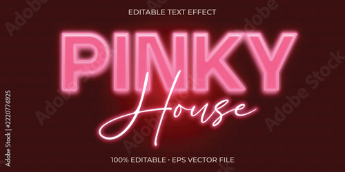 Pinky house editable text effect, Neon pink on the wall text effect