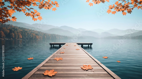 Aesthetic Autumn Lake Scenery with Wooden Pier and Peaceful Atmosphere