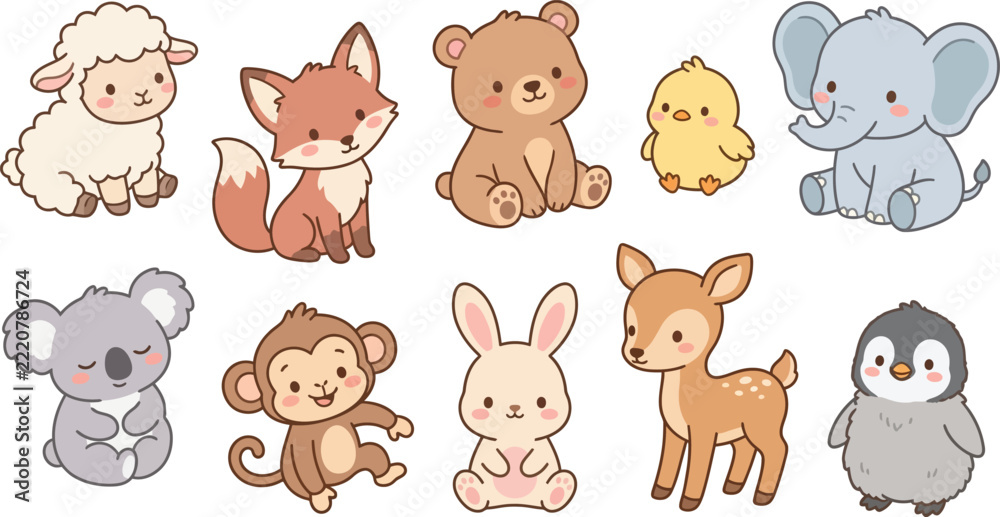 Fototapeta premium Cute cartoon animals collection