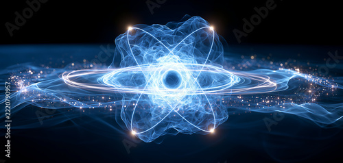 Abstract glowing particle structure with cosmic energy swirls with showcases futuristic abstract composition with composition