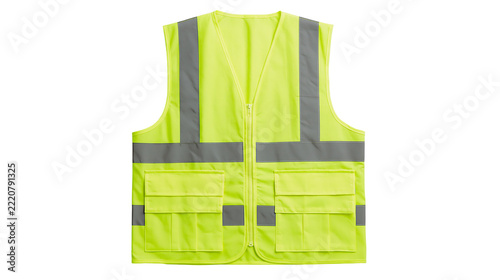 Obraz na plátně Neon yellow high visibility safety vest with reflective grey stripes and pockets