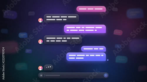 Modern messaging chat interface bubbles appearing with typing indicators and voice notes seamless loop