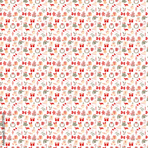 Seamless christmas pattern with festive icons for holiday wrapping