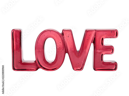 Red glossy love sign made of transparent material isolated on a clean transparent background surface
