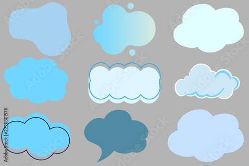 Pastel Blue Cloud and Speech Bubble Collection, Cute Cartoon Weather Icons and Comic Dialogue Elements on Transparent Background