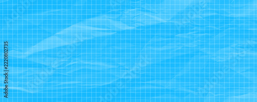 A high-angle view of a bright blue swimming pool water surface with gentle ripples and a subtle geometric grid pattern overlay.