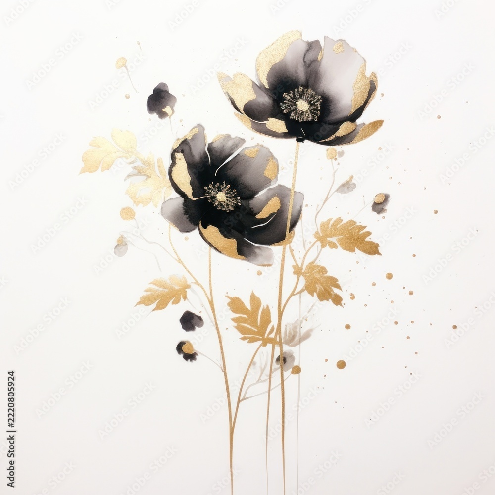 Fototapeta premium Black color flowers painting plant petal.
