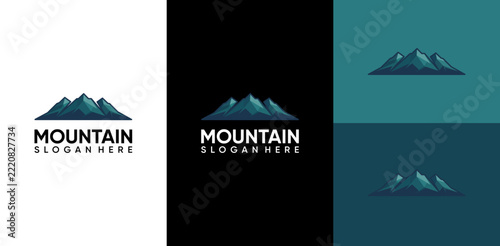 Modern geometric mountain landscape logo template for outdoor adventure agency