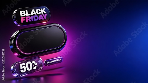 Black Friday 50 percent off flash deals modern neon banner background