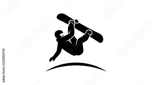 Snowboarder performing a trick in midair.