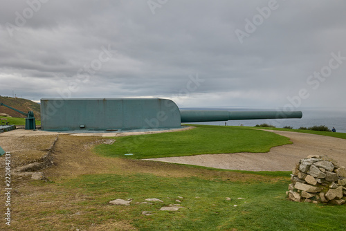 Historic coastal artillery gun overlooking Atlantic coast in A Coruna Spain.