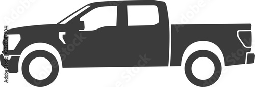 Pickup Truck Side Profile Silhouette Flat Vector Illustration