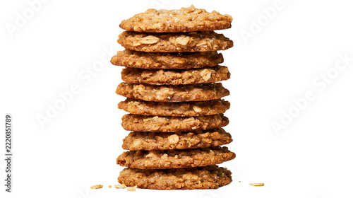 Stack of golden brown crispy oatmeal cookies with visible oat flakes