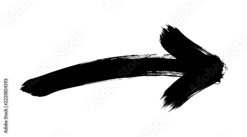 Hand-painted black ink arrow with textured brushstroke on white