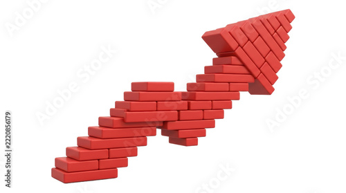 Red 3D block arrow trending upward on white background