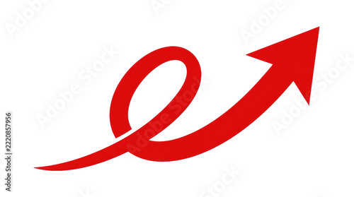 Red curved arrow icon pointing up and right on white background