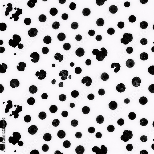 Black And White Ink Seamless Zoo. White Background With A Dalmatian-Style Animal Print Featuring Irregular Ink Black Spots