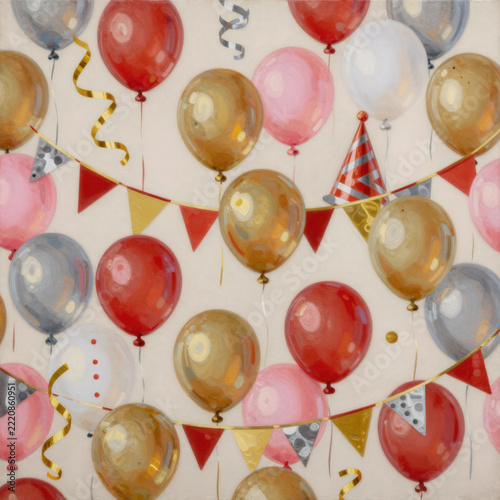 Oil Painting Seamless Loopable. A Vibrant, Party-Themed Seamless Pattern For An Anniversary